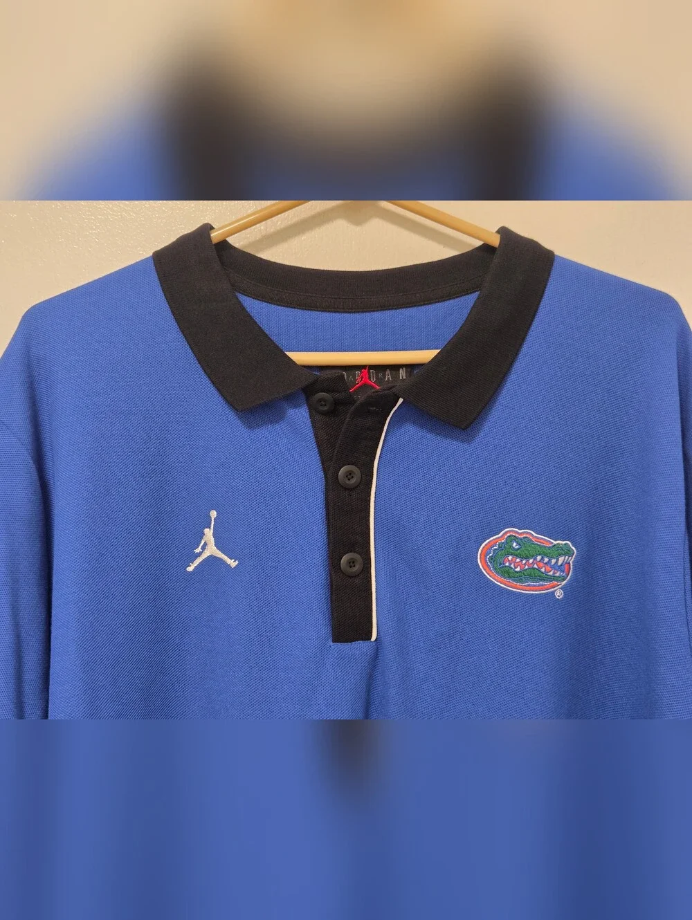 Florida Gators Jumpman Polo Shirt Mens Sz L Loose Fit Blue Black Collar